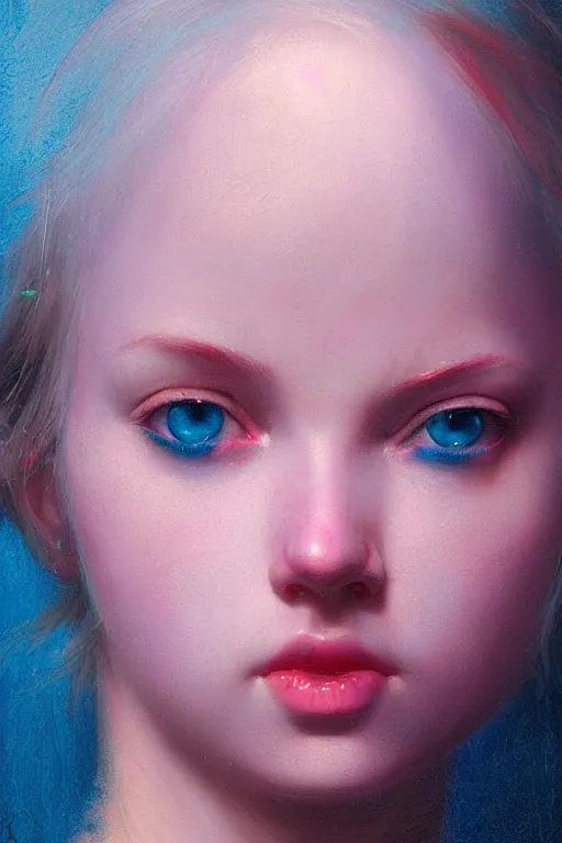 Prompt: a very pale skinned girl with deep blue eyes crying, neon pink tears, close up, highly detailed, intricate, sharp focus, subsurface scattering, art by caravaggio, greg rutkowski, sachin teng, thomas kindkade, ruan jia, norman rockwell, tom bagshaw.