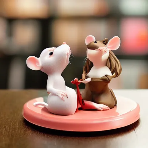 Image similar to cute rat staring at anime girl figurine