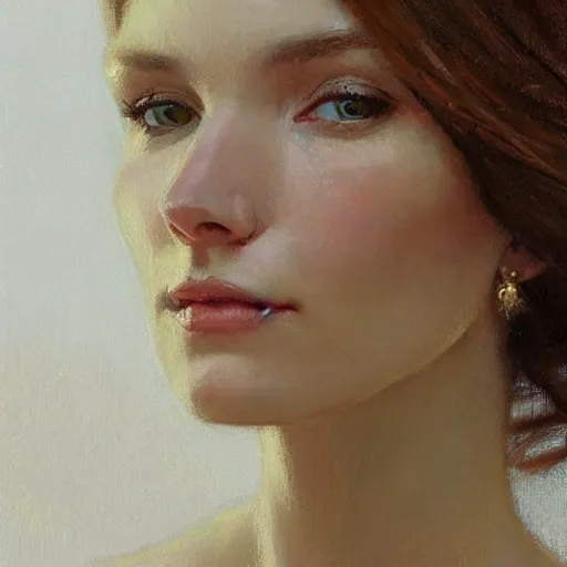 Image similar to ultra realistic portrait of a beautiful woman, intricate, elegant, highly detailed, smooth, sharp focus, by gil elvgen, greg manchess, mucha