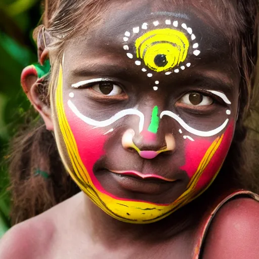 Image similar to portrait of yanomamo girl with tribal face painting in rainforest