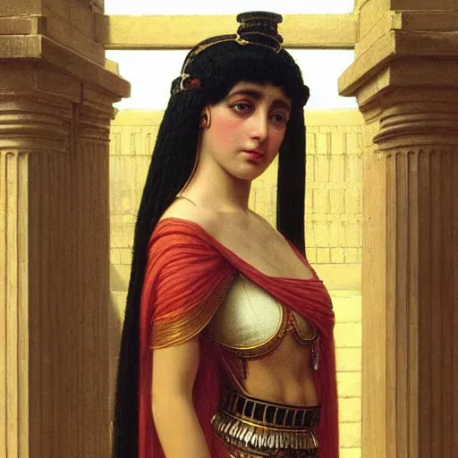 Prompt: beautiful portrait of Cleopatra , trending on artstation, by Edmund Leighton