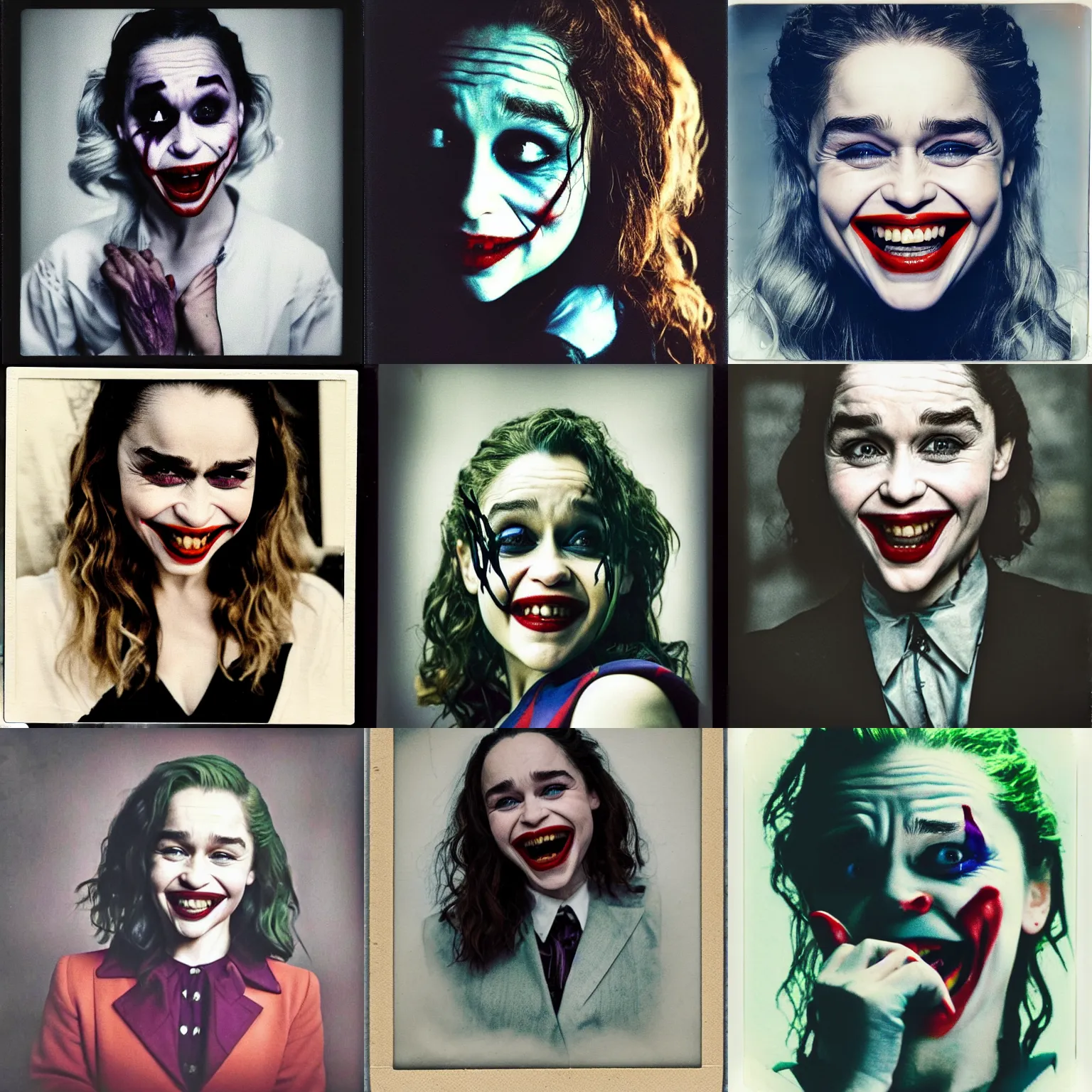 Prompt: Emilia Clarke as the joker, polaroid photograph, 4k