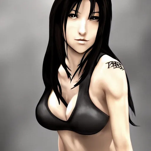 Image similar to high quality art of tifa lockhart with tattoos, trending on artstation