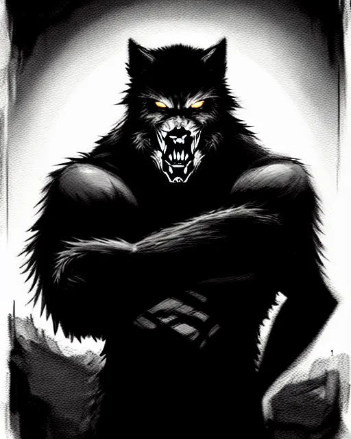 Image similar to in the style of artgerm, steve niles, rafael albuquerque, large hairy werewolf in a shopping mall at night, moody lighting, horror scary terror