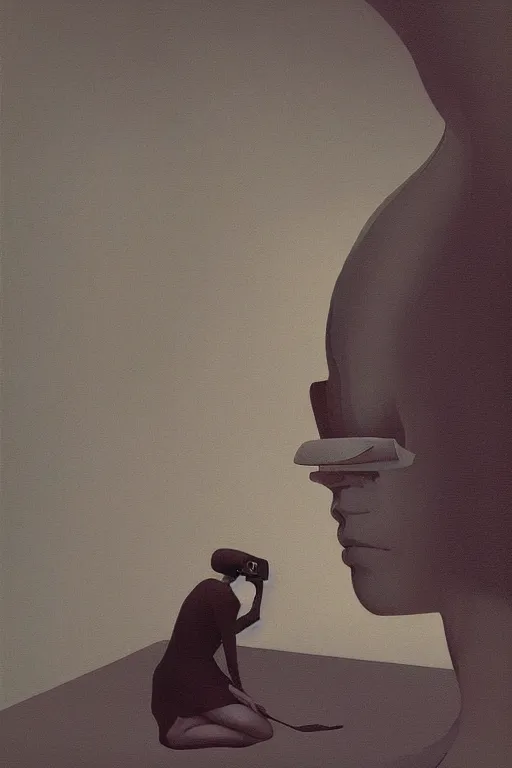 Image similar to woman wearing oculus and digital glitch head edward hopper and james gilleard, zdzislaw beksisnski, higly detailed