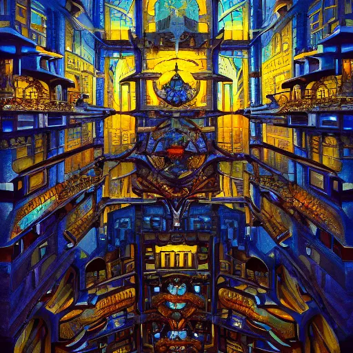 Image similar to beautiful painting of an art moderne city, glowing windows. reflective detailed textures, moth wings, highly detailed dark fantasy science fiction painting by donato giancola and peter mohrbacher and nicholas roerich and diego rivera, elaborate geometric ornament, ancient runes, silver and cool colors. artstation