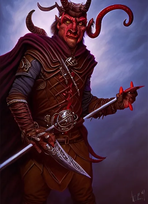 Image similar to tiefling bard, full body, hyper realistic, extremely detailed, dnd character art portrait, dark fantasy art, intricate fantasy painting, dramatic lighting, vivid colors, deviantart, artstation, by larry elmore.