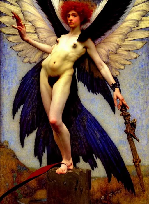 Image similar to harpy, full body, dnd character art portrait, dramatic lighting, vivid colors by edgar maxence and caravaggio.