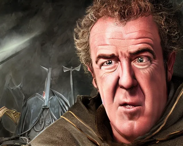 Image similar to jeremy clarkson in lord of the rings, character art, by various concept artists, redshift render, hyperrealistic face, photorealistic render