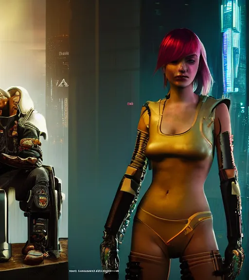 Image similar to cyberpunk 2 0 7 7, an anthromorphoic banana character that has the face of emma stone - mage portrait, clothed in hooded, metal - plated battle armor atmospheric lighting painted intricate volumetric lighting, beautiful, sharp focus, ultra detailed by leesha hannigan, ross tran, thierry doizon, kai carpenter, ignacio fernandez rios