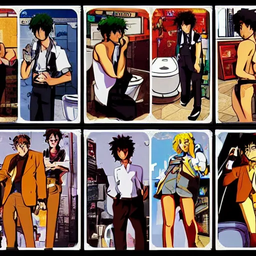 Image similar to photo mosaic of toilets that makes a picture of cowboy bebop