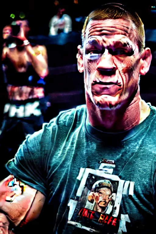 Image similar to john cena battle rap with eminem, high resolution, photorealistic, smooth, 4 k, aesthetic lighting, baroque object, sharp focus, hyperdetailed object, professional photography, pullitzer winning, 8 0 0 photo by : canon eos 5 d mark iv and sigma 7 0 - 2 0 0 mm f / 2. 8 dg os hsm sports