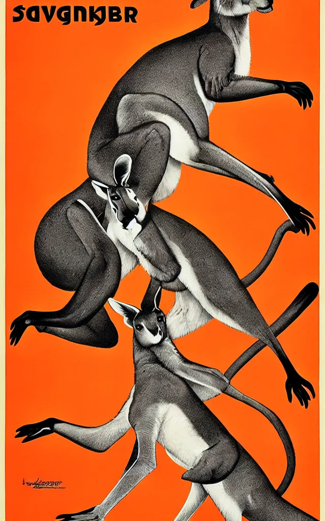 Image similar to kangaroo boxer, soviet poster