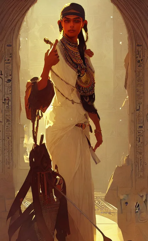 Image similar to a personification of the country egypt, highly detailed, digital painting, artstation, concept art, sharp focus, illustration, art by greg rutkowski and alphonse mucha