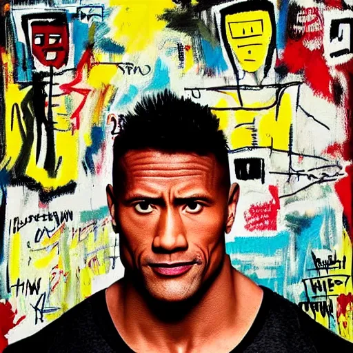 Image similar to dwayne johnson album cover basquiat style