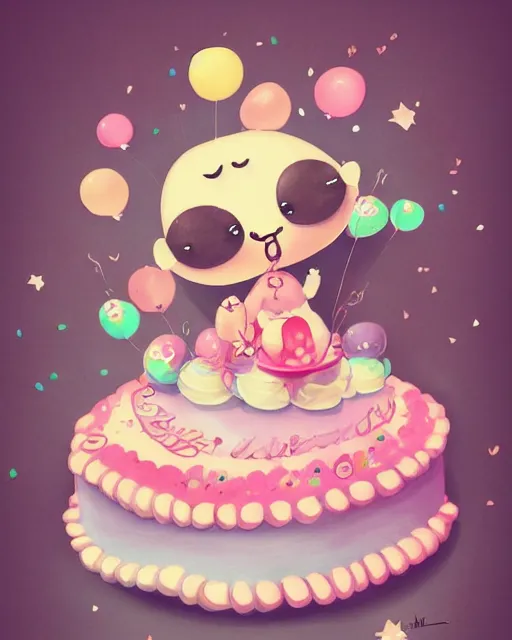 Prompt: cutest cartoon illustration happy birthday cake, macaroons, cute, colorful, pastel beautiful, artstation, deviantart, pinterest, 5 0 0 px