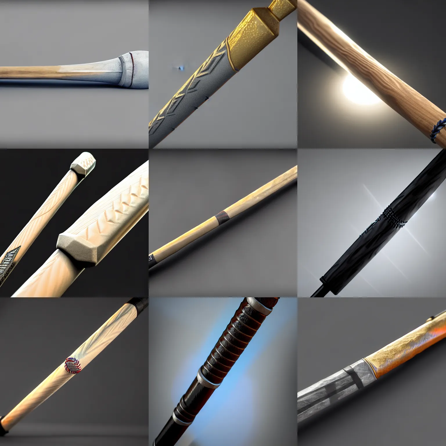 Prompt: a diamond baseball bat, hyperrealistic, concept art, octane render, unreal engine 5, trending on artstation, high quality, highly detailed, 8 k hdr, product photo, centered, soft lighting, path traced, low contrast, high coherence, symmetrical