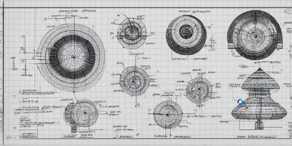 Image similar to highly detailed schematic, technical drawing, side view, toroid, universe designs