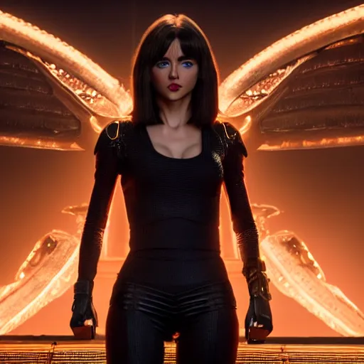 Image similar to cinematic still of taylor swift in alita : battle angel ( 2 0 1 9 ), xf iq 4, f / 1. 4, iso 2 0 0, 1 / 1 6 0 s, 8 k, raw, dramatic lighting, symmetrical balance, in - frame