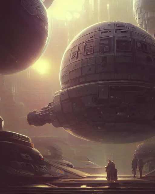 Prompt: Full shot of a spaceship defined factory features, intricate abstract. Fusion reactor spheres. cyberpunk, symmetrical design features. By Richard Corben By Ruan Jia and Artgerm and Range Murata and WLOP and Ross Tran and William-Adolphe Bouguereau and Beeple. Key Art. Fantasy Illustration. award winning, Artstation, intricate details, realistic, Hyperdetailed, clean ink detailed line drawing, 8k resolution.