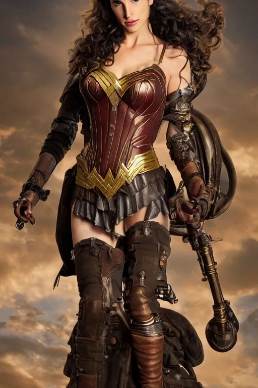 Image similar to extremely detailed steampunk gal gadot standing, lilia alvarado