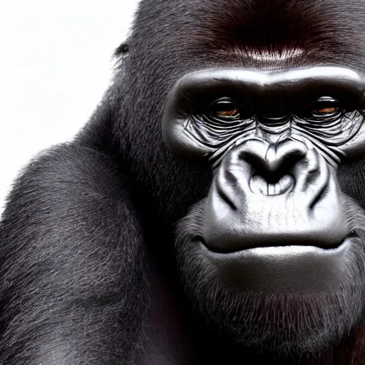 Image similar to amazing portrait of smile gorilla, 1 0 0 mm, natural lighting, hyper realistic