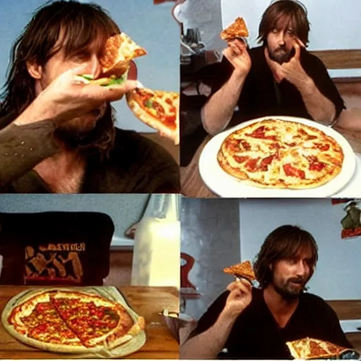 Prompt: aragorn eating pizza