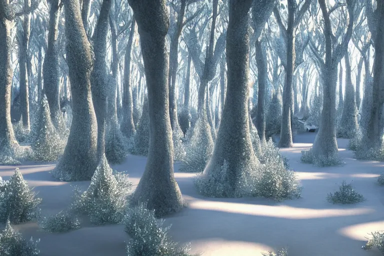 Image similar to crystallized forest with gilded trees and jeweled flowers by unreal engine, photorealistic