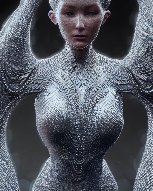 Image similar to a highly detailed metahuman 4 k close up render of an alien goddess bella hadid monument renaissance in iris van herpen dress schiaparelli in diamonds crystals swarovski and jewelry iridescent in style of alphonse mucha gustav klimt trending on artstation made in unreal engine 4