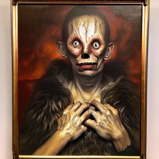 Image similar to oil painting by christian rex van minnen portrait of an extremely bizarre disturbing mutated man with intense chiaroscuro lighting perfect composition masterpiece intense emotion