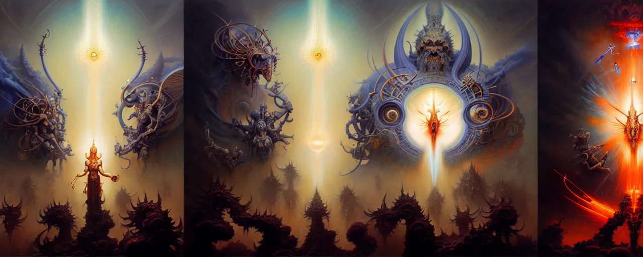 Image similar to the armies of heaven and hell, fantasy character portrait made of fractals facing each other, ultra realistic, wide angle, intricate details, the fifth element artifacts, highly detailed by peter mohrbacher, hajime sorayama, wayne barlowe, boris vallejo, aaron horkey, gaston bussiere, craig mullins