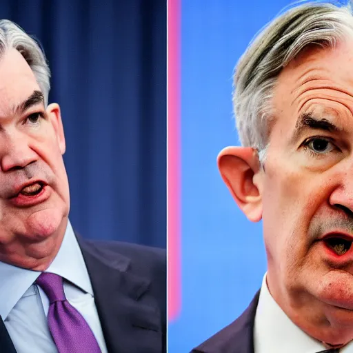 Prompt: a debate between Jerome Powell and a bear