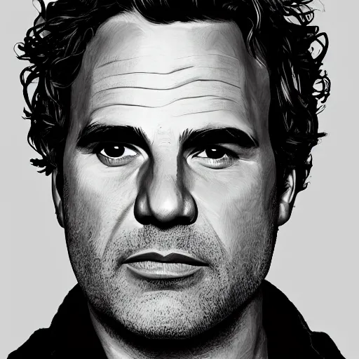 Image similar to portrait of mark ruffalo, highly detailed, centered, solid color background, digital painting