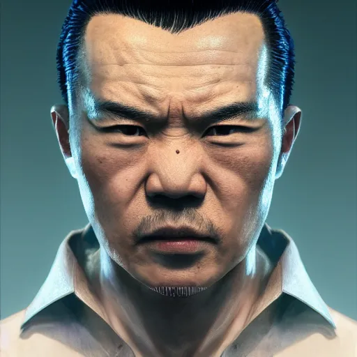 Image similar to portrait painting of a 4 0 - something mob boss, crew cut, fierce, like sun honglei by wenjun lin, irakli nadar, bright colors, octopath traveler, wenjun lin, unreal engine 5 highly rendered, global illumination, radiant light, detailed and intricate environment