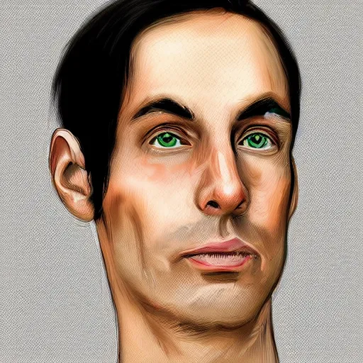 Prompt: a digital portrait of a 35 year old with black hair,hazel green eyes, drawn in the style of mark Arian