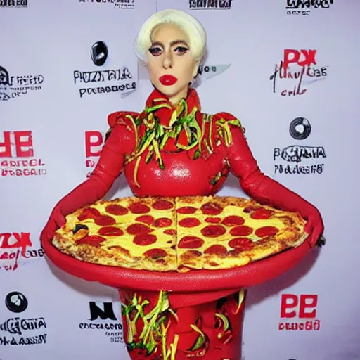 Image similar to lady gaga's pizza dress