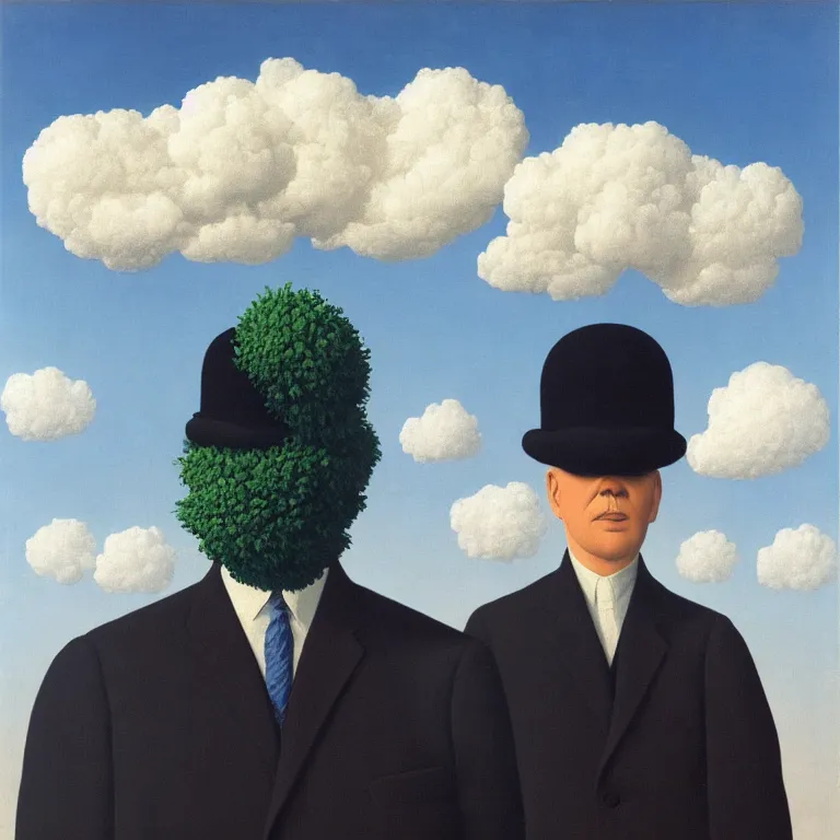 Image similar to portrait of a cloud faced man, by rene magritte, centered, detailed painting, hd, hq, high resolution, high detail, 4 k, 8 k