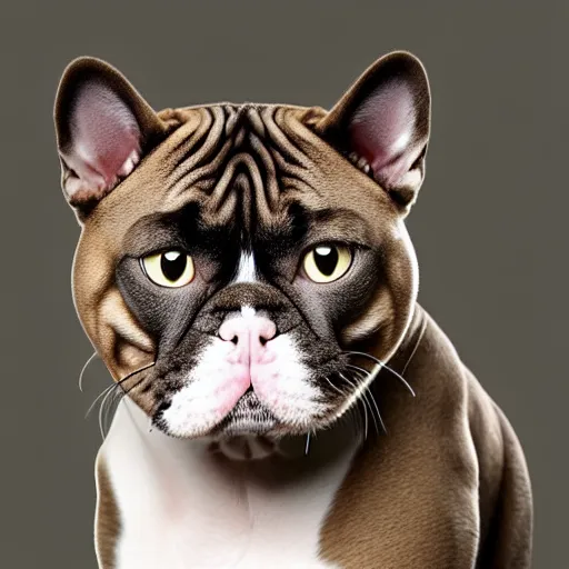 Image similar to a feline bulldog - cat - hybrid, animal photography