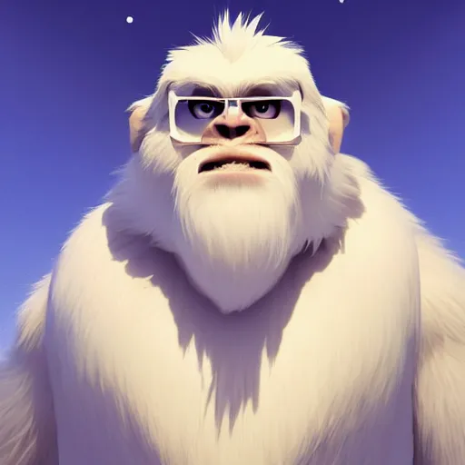 Image similar to portrait of a yeti, a white snow giant primate, mattepainting concept blizzard pixar maya engine on cold night stylized background splash comics global illumination lighting artstation lois van baarle, ilya kuvshinov, rossdraws