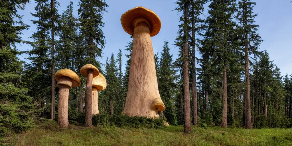 Image similar to large tower residence made from an enormous mushroom, washington state