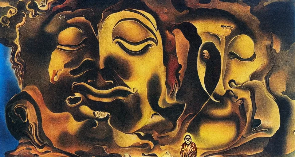 Image similar to Laughing buddha at the edge of the multiverse by Salvador Dali, highly detailed, surreal