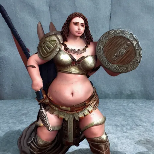 Image similar to full body photo of a thicc valkyrie warrior with weapons