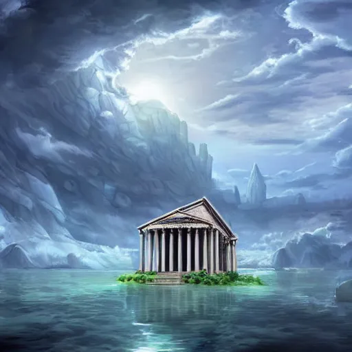 Image similar to a floating pantheon palace in the sky, clouds background, island floating in the sky, epic fantasy style art, fantasy epic digital art