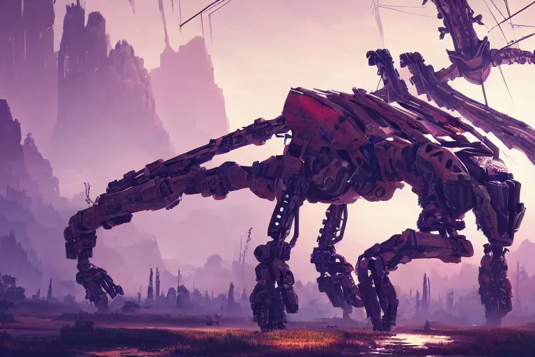 Image similar to longleg machine mecanical creature robot of horizon forbidden west horizon zero dawn bioluminiscence global illumination ray tracing hdr fanart arstation by ian pesty and alena aenami artworks in 4 k