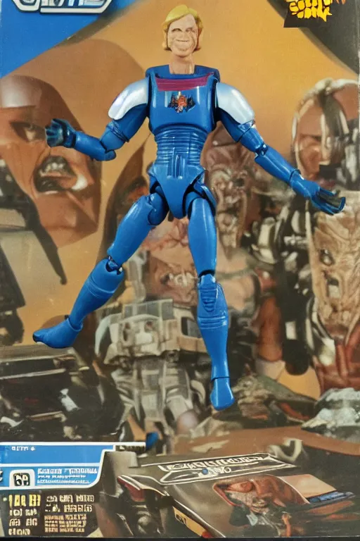 Image similar to 1 9 8 6 kenner action figure, 5 points of articulation, heroic human proportions, sci fi, 8 k resolution, high detail, front view, t - pose, space, star, he - man, gi joe, he man, warhammer 4 0 0 0