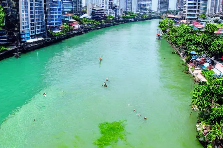 Image similar to photo of a very clean pasig river in the philippines with crystal clear blue water like boracay, high definition, tourism media