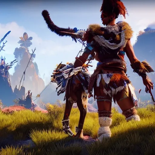 Prompt: rihanna in horizon zero dawn ( 2 0 1 7 ), 8 k wide shot