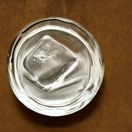 Prompt: an ice cube with a coin inside