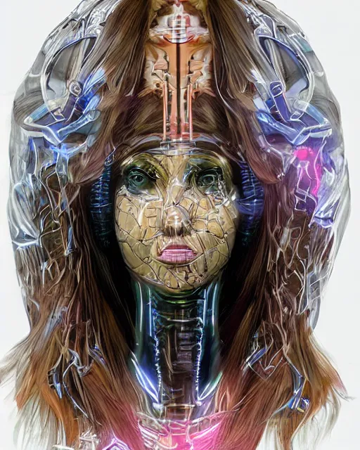 Image similar to fashion portrait, most beautiful girl in the world, glowing cybernetic augments, hyperrealism, year 2447, cdx