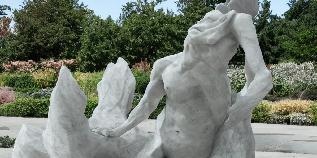 Prompt: a city park abstract statue, carved in marble, photorealistic